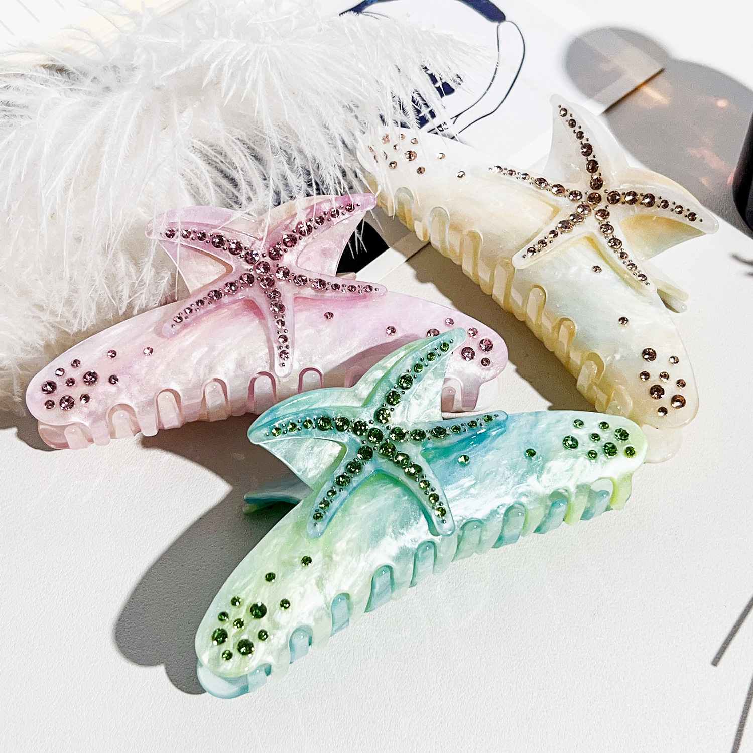 Kilang Fesyen Borong Fesyen Acetate Star Hair Claw 11.5 cm Klip Rambut Starfish Musim Panas Untuk Wanita Gadis Rambut Tebal