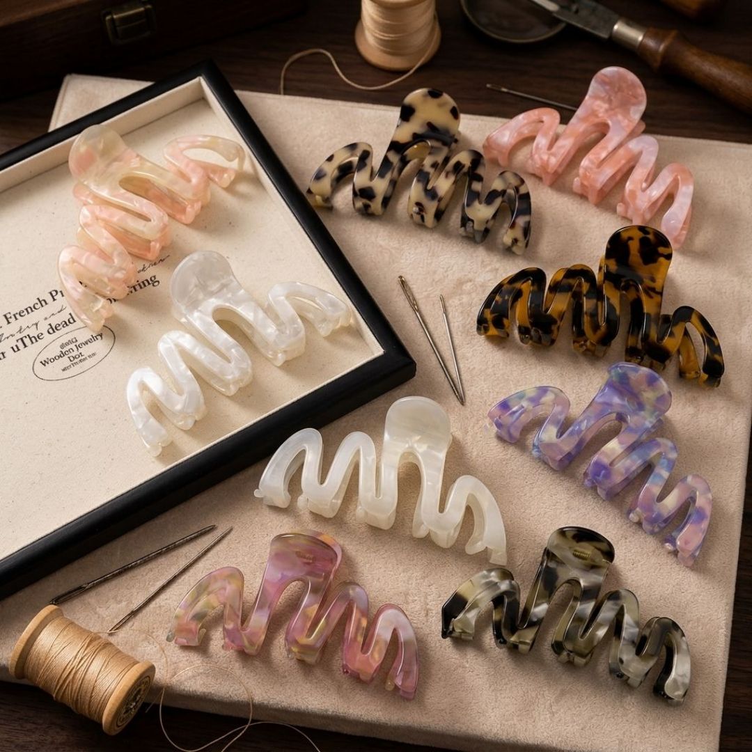 Fesyen Rekaan Baharu Logo Tersuai Eropah Amerika Gelombang 10.5cm Klip Cakar Rambut Jerung Asetat untuk Aksesori Perempuan Wanita