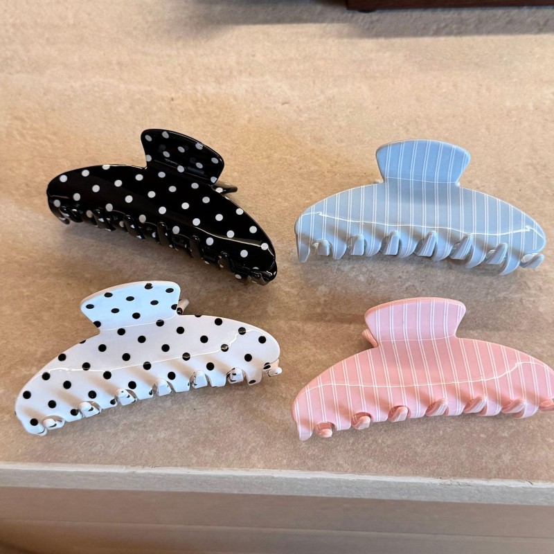 Fesyen Perancis Baharu Retro Mesra Alam Logo Tersuai Stripe Sweet Polka Dots Klip Cakar Rambut Asetat untuk Aksesori Rambut Perempuan Wanita
